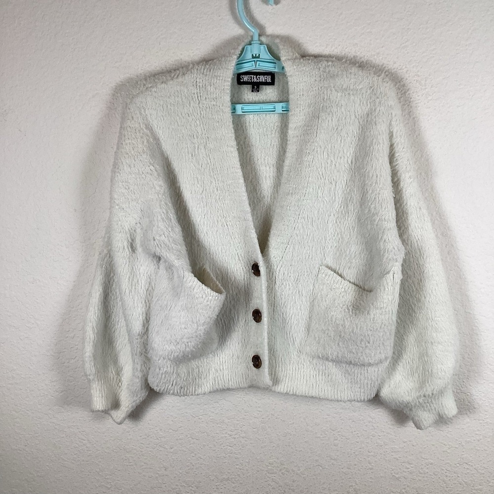 Sweet & Sinful Womens Sweater Sz S Small Long Sleeve Cardigan White Excellent